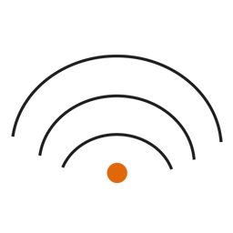 Ícono que representa una señal de Wi-Fi con un pequeño punto naranja en la parte inferior central, indicando conectividad inalámbrica a internet.